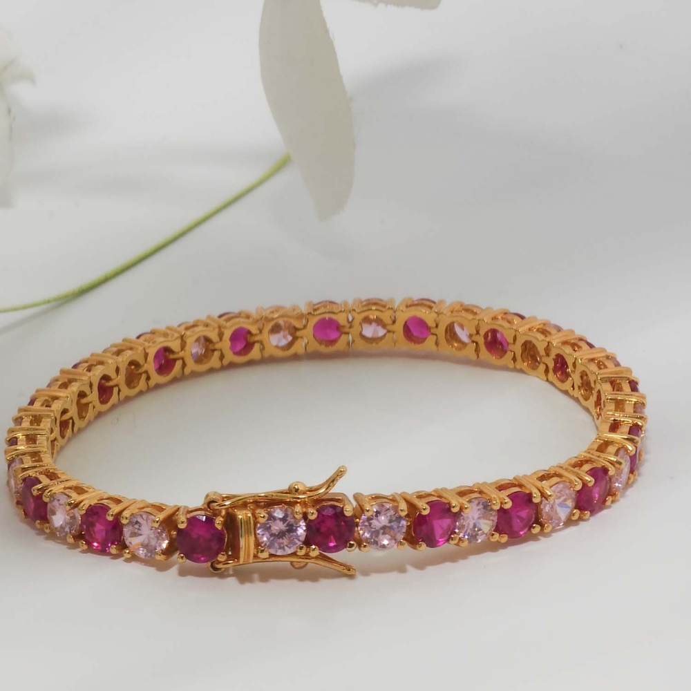 Rose gold-tone Alternating Round Pink CZ Tennis Bracelet